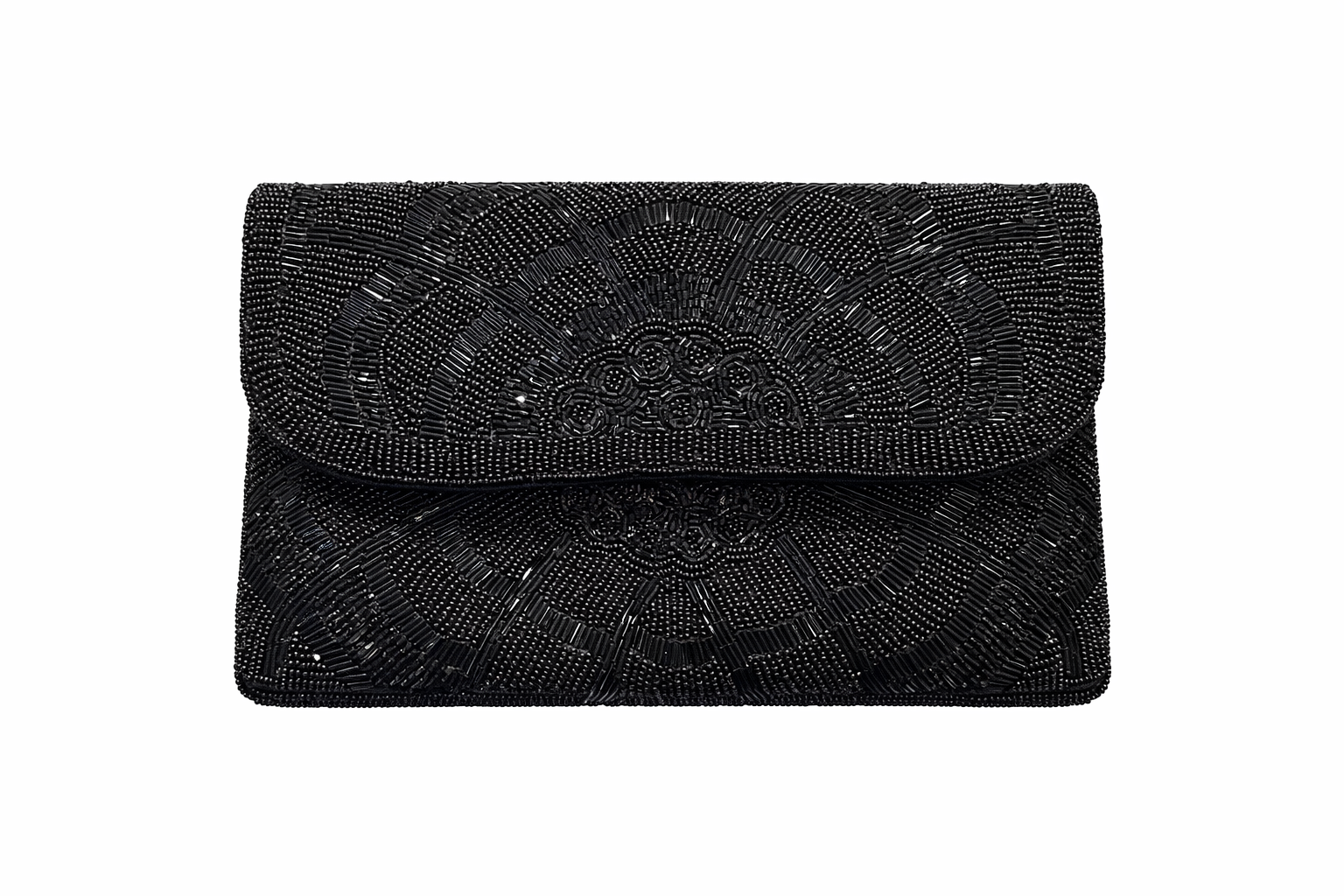 BLACK BEADED EVENING CLUTCH BAG