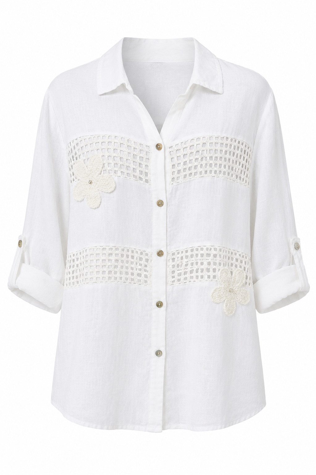 FLORAL CROCHET LINEN SHIRT
