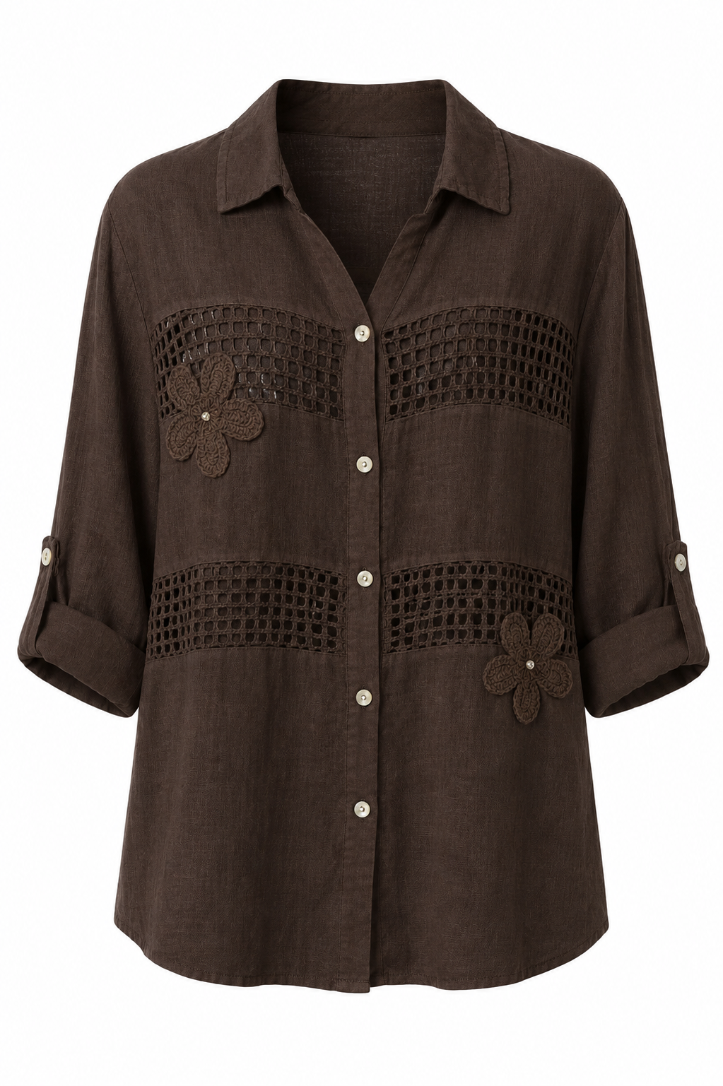 FLORAL CROCHET LINEN SHIRT