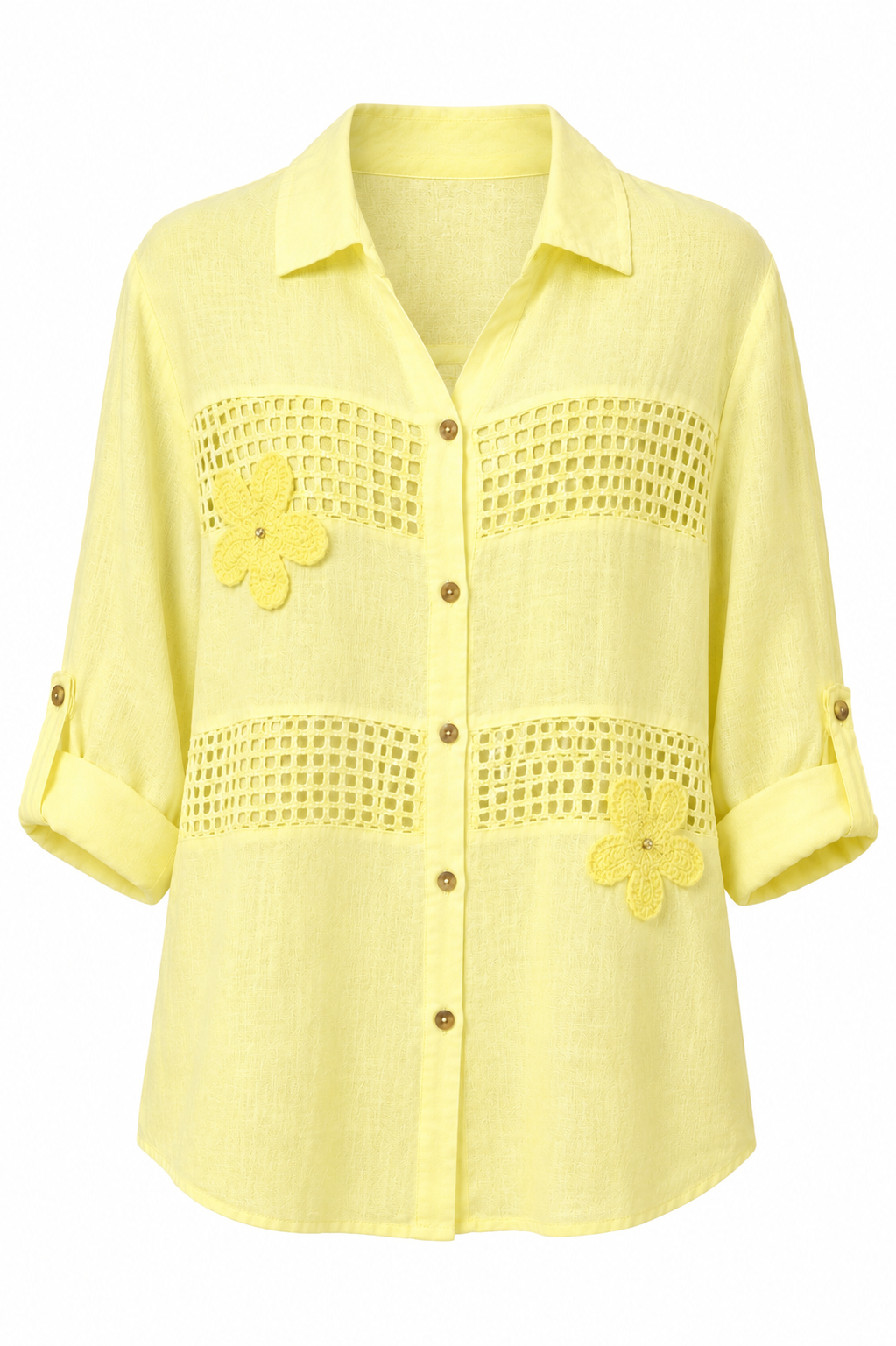 FLORAL CROCHET LINEN SHIRT