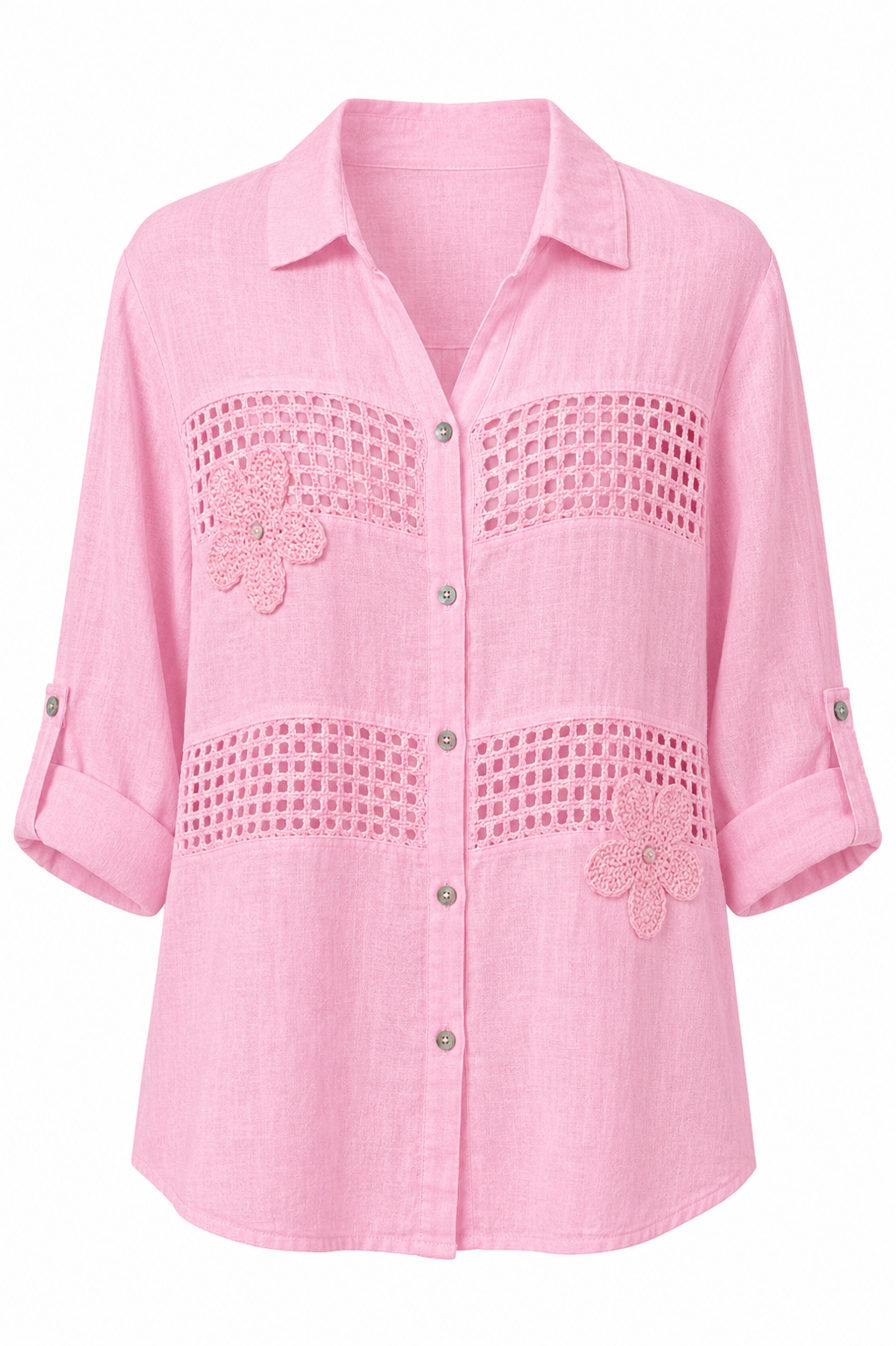 FLORAL CROCHET LINEN SHIRT
