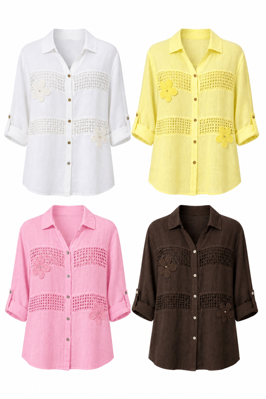 FLORAL CROCHET LINEN SHIRT