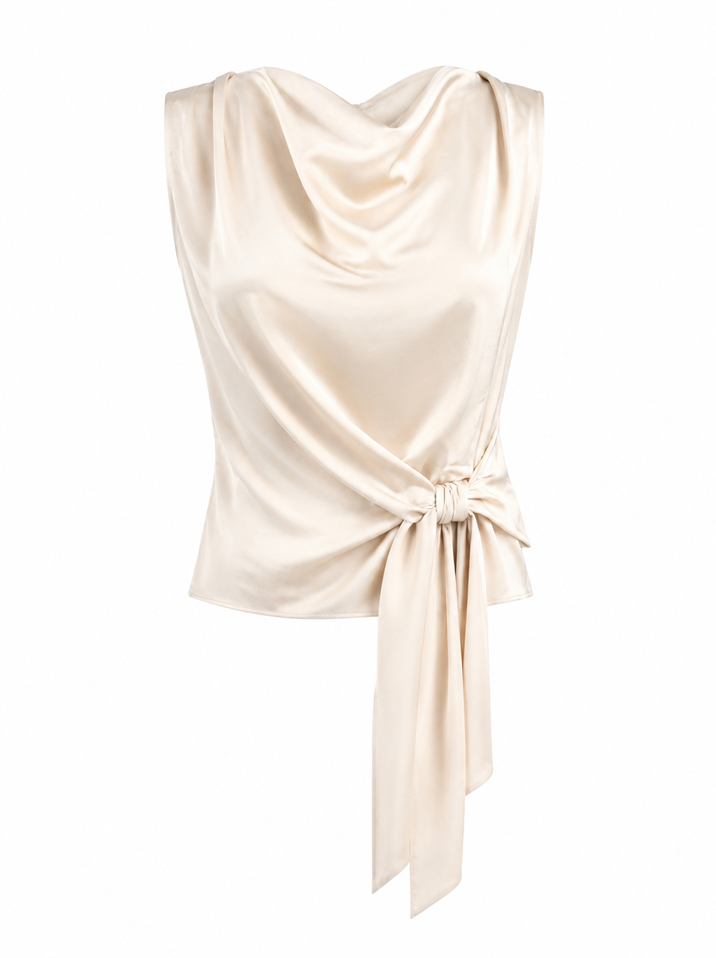 OLIVE SATIN DRAPE TOP