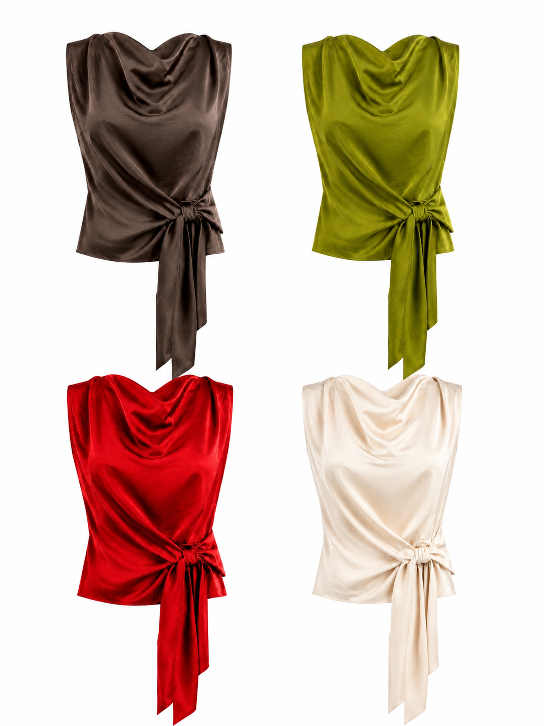 OLIVE SATIN DRAPE TOP
