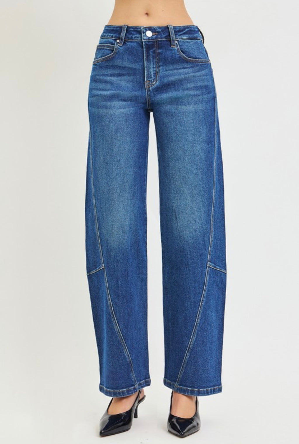 RISEN STRETCH DENIM JEANS