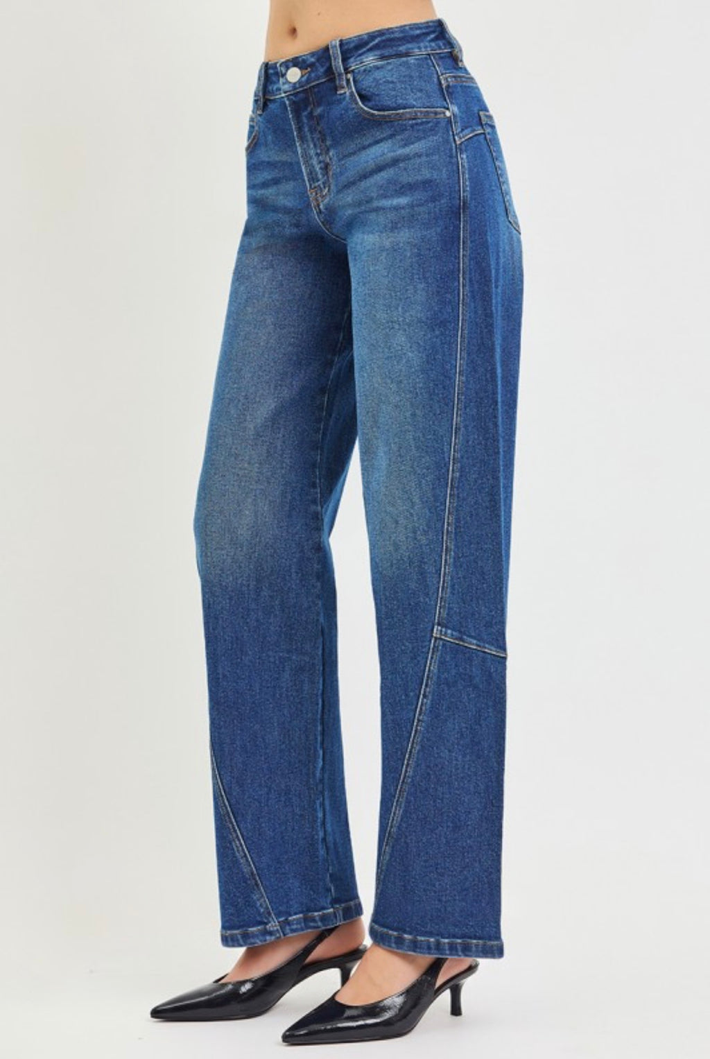 RISEN STRETCH DENIM JEANS