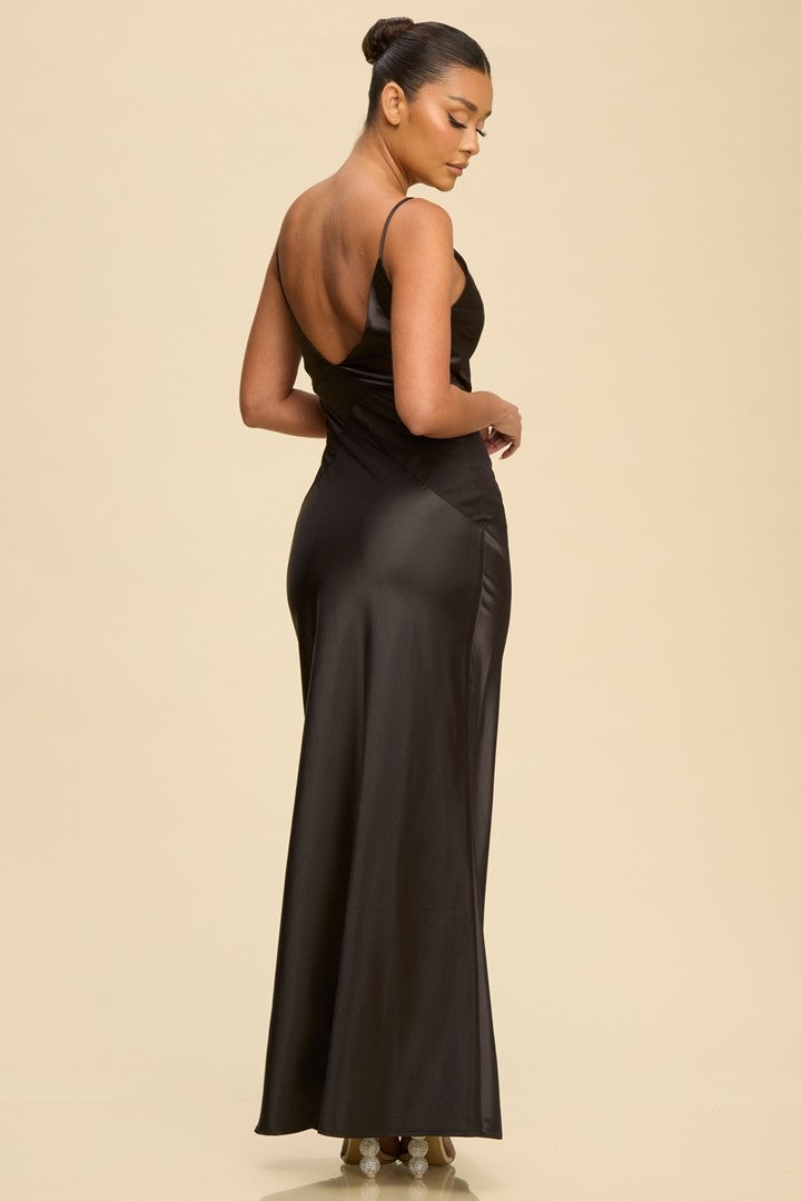 Mesh Insert Satin Dress