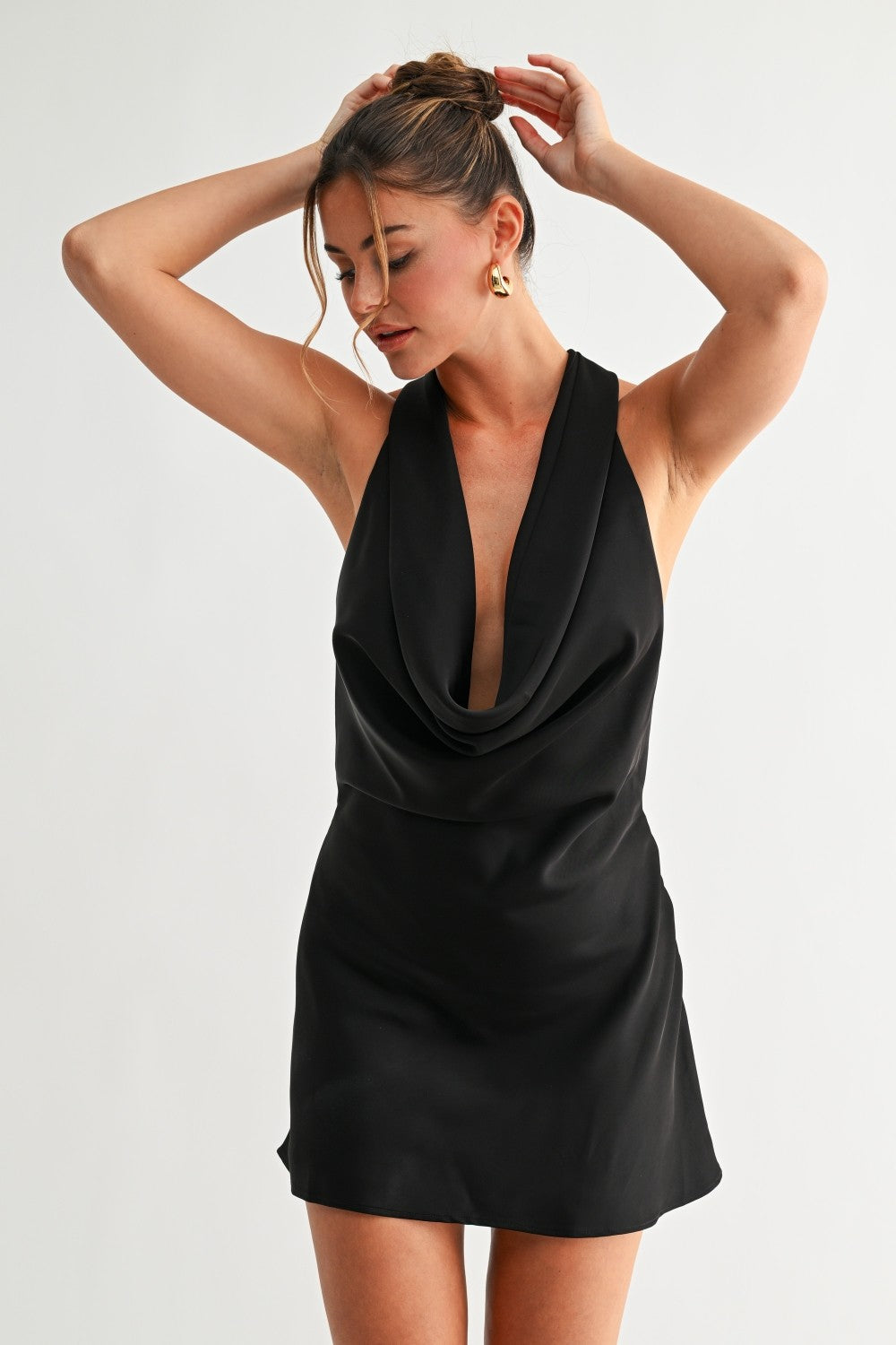 Satin Drape Halter Dress