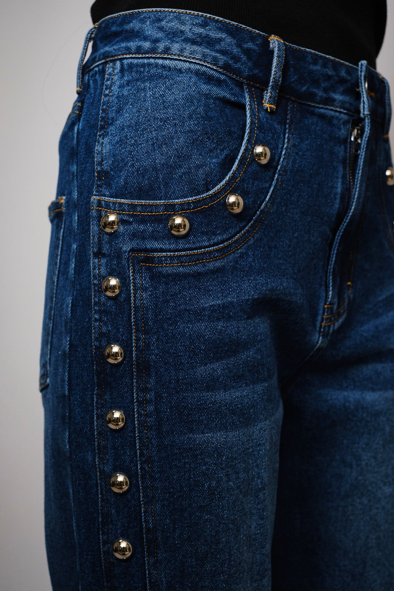 Metal Studded High Rise Straight Fit Denim Jeans