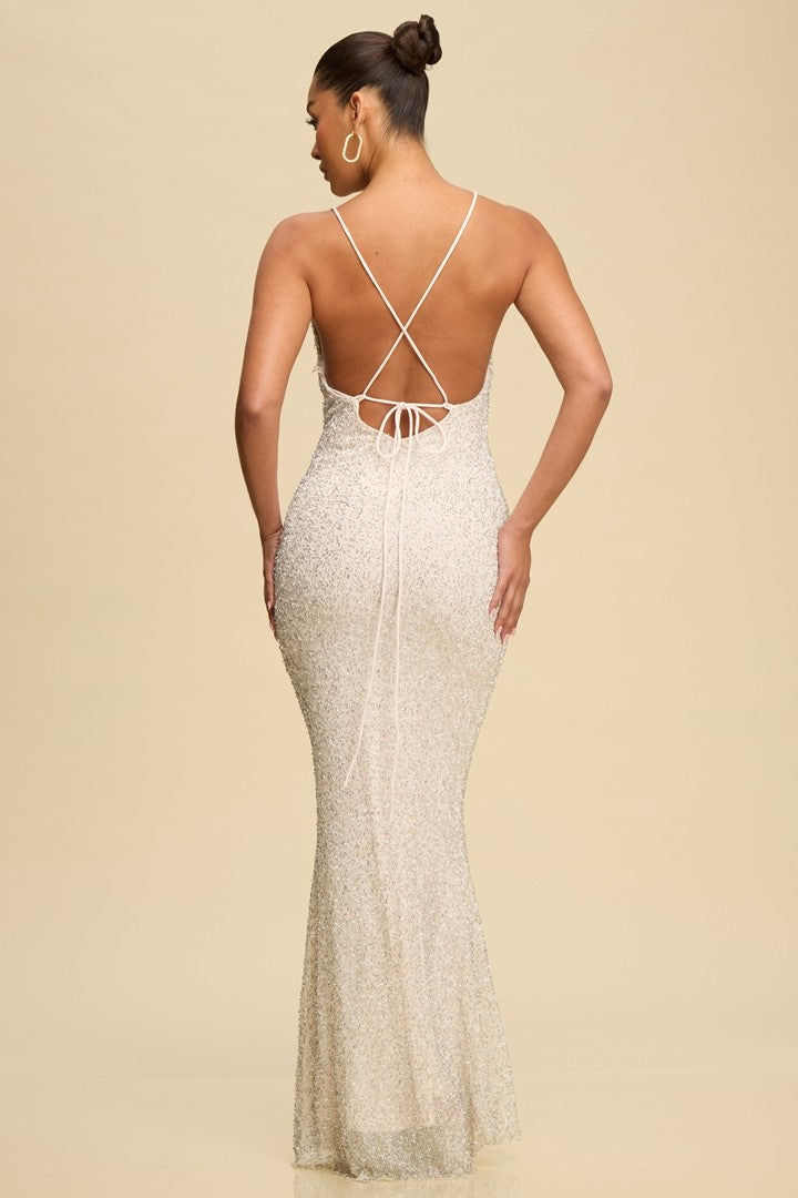 Sequin Mesh Lace Back Up Dress