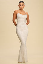 Sequin Mesh Lace Back Up Dress