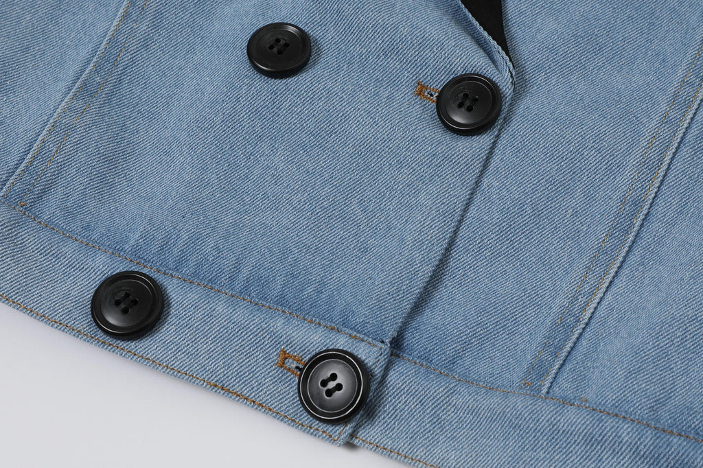 Denim Contrast Crop Blazer Two pieces Set