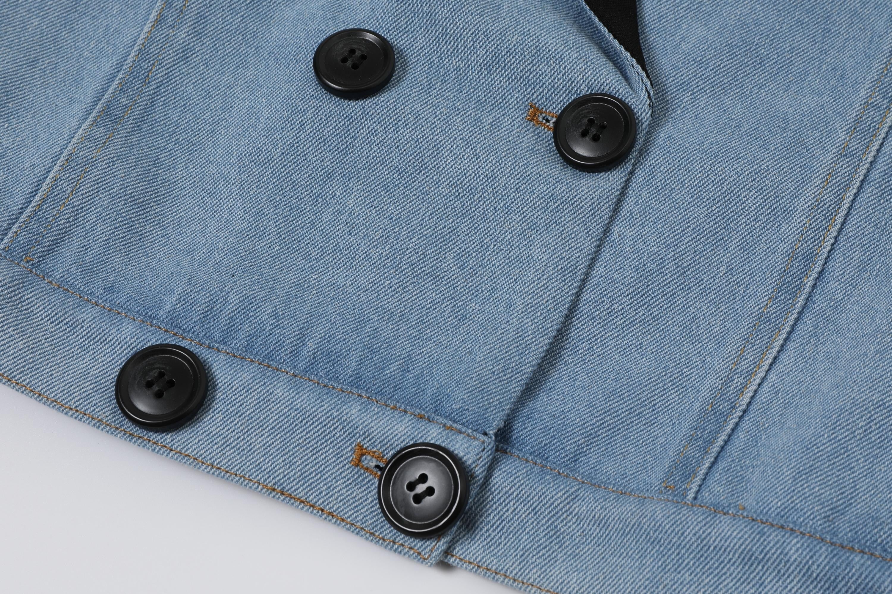 Denim Contrast Crop Blazer Two pieces Set