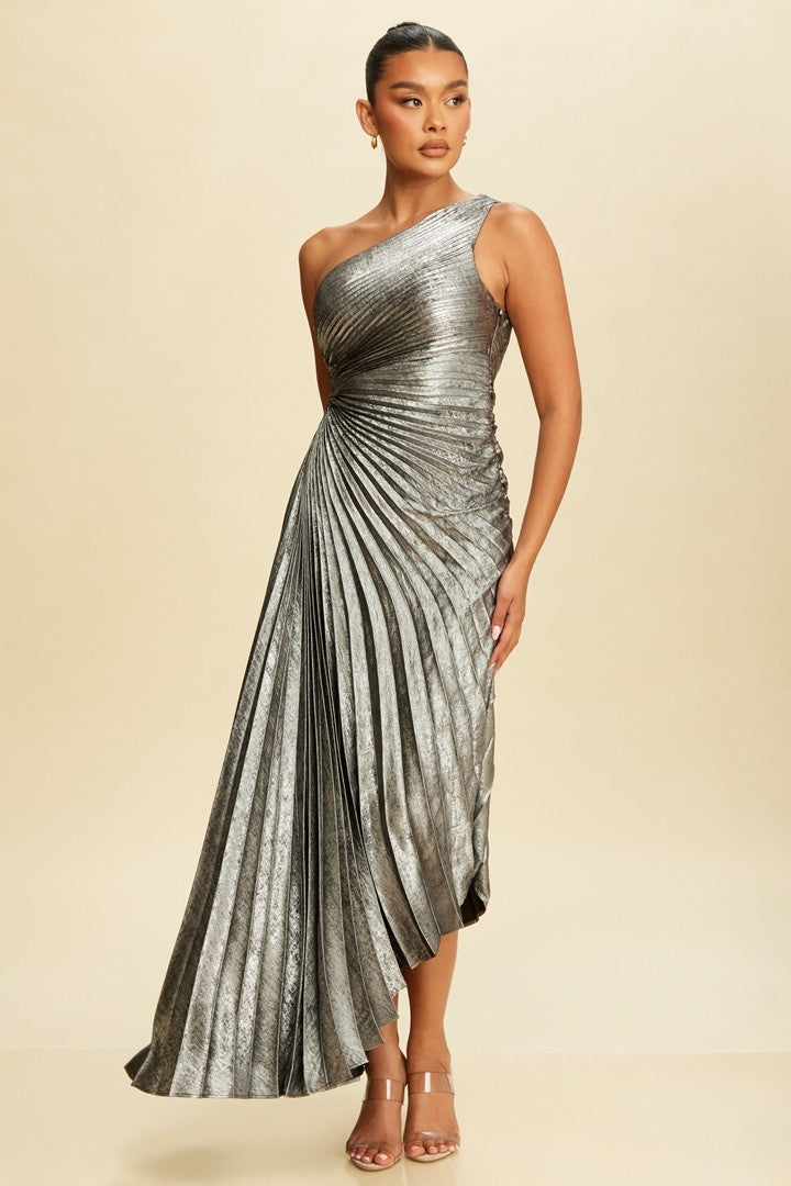 Metallic Pleated Dress